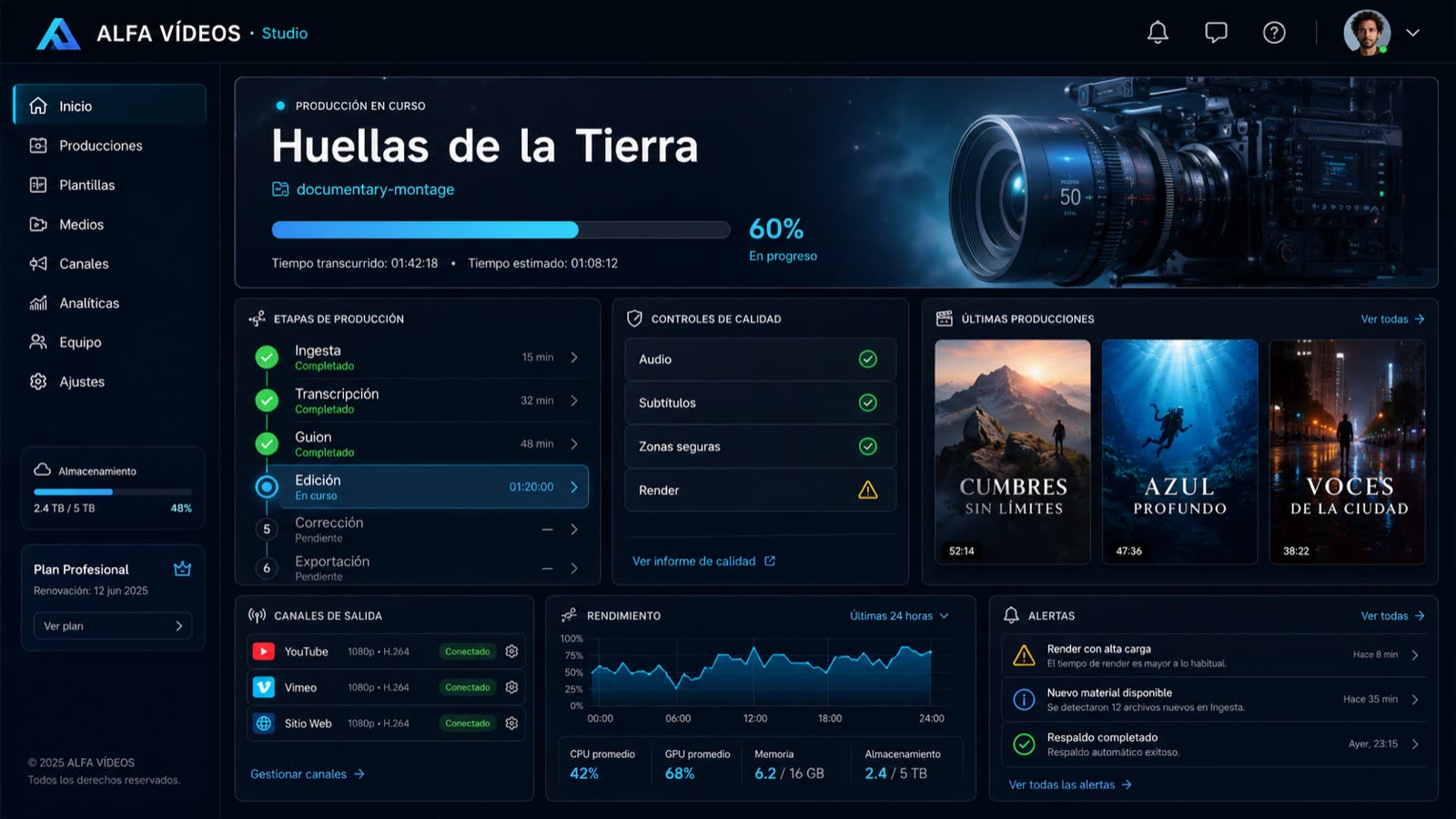 Alfa Vídeos, vista de escritorio